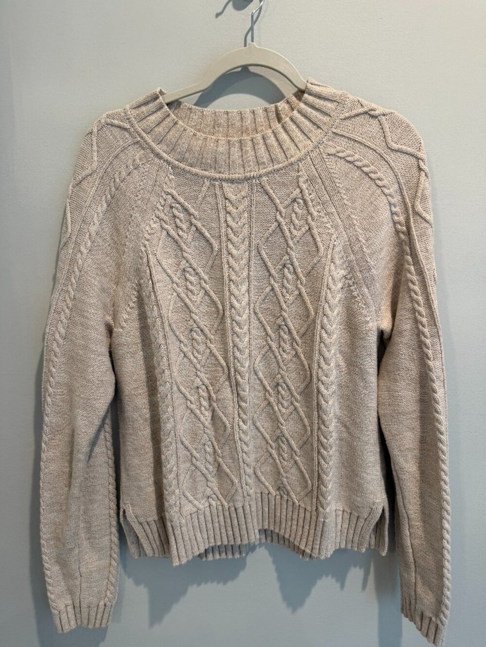 GAP Cable Knit Crewneck Sweater Oatmeal Marled Beige Size Large Tall L T